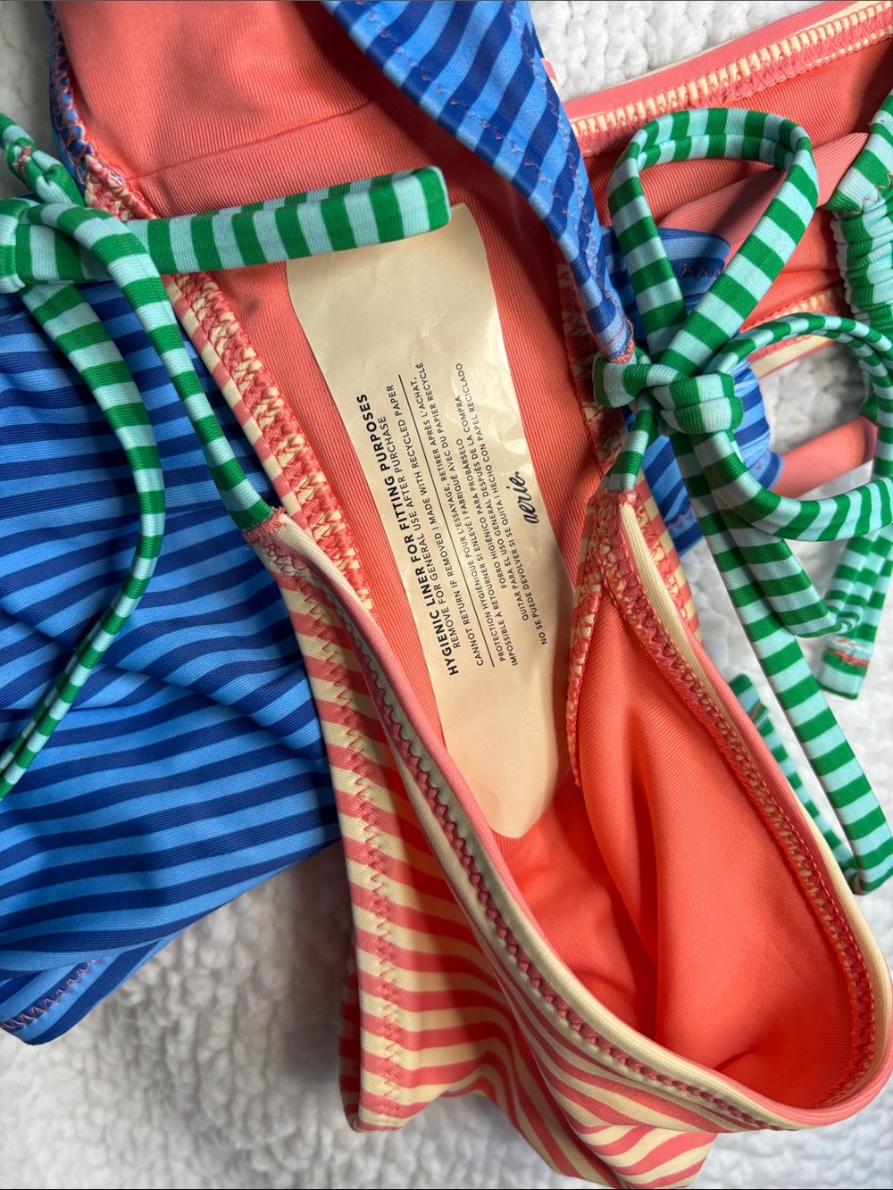 Aerie 3-pc Bikini Set, Multi-stripe Bandeau Ring Top/ 2 bottoms - Picture 13 of 14